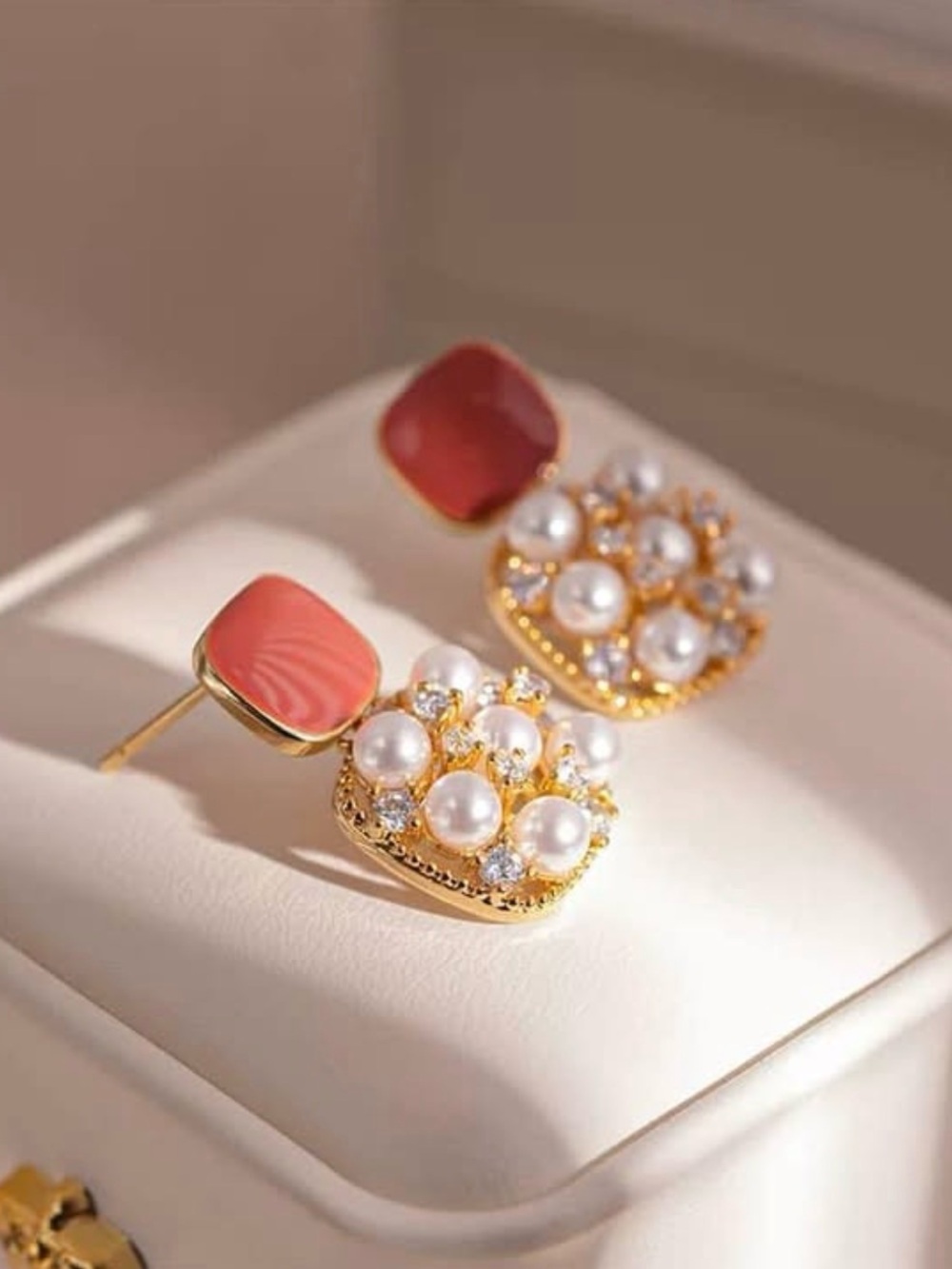 Pearl & Enameled Earrings | 14K Gold Plated Sterling Silver Luxury Jewelry
